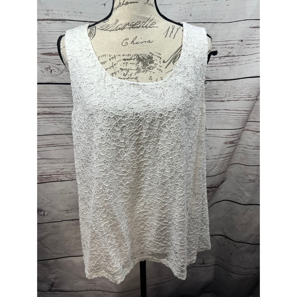 Company Ellen Tracy Womens XXL White‎ Lace Sleeveless Shell Tank Top EFSQ1037